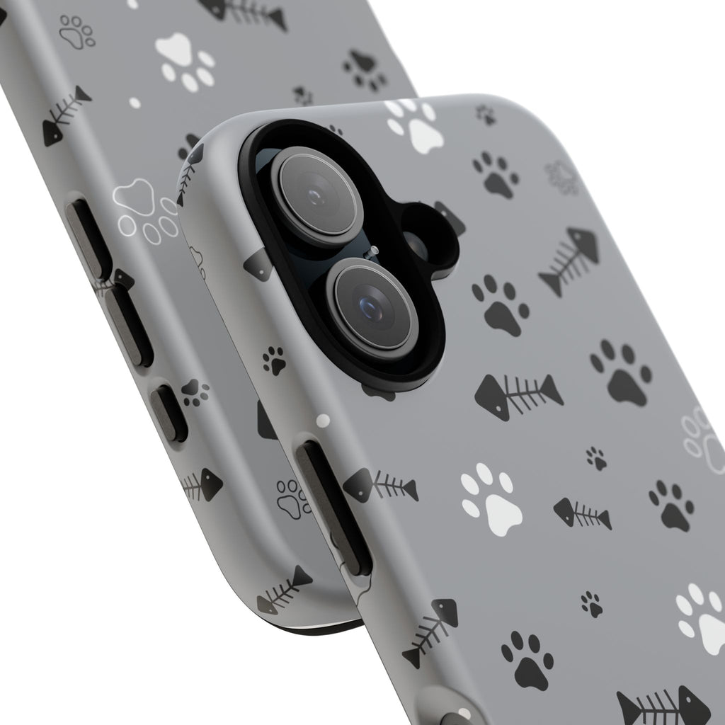 Paw Print Phone Case — Grey Cute Cat & Dog Paw Pattern Tough Case