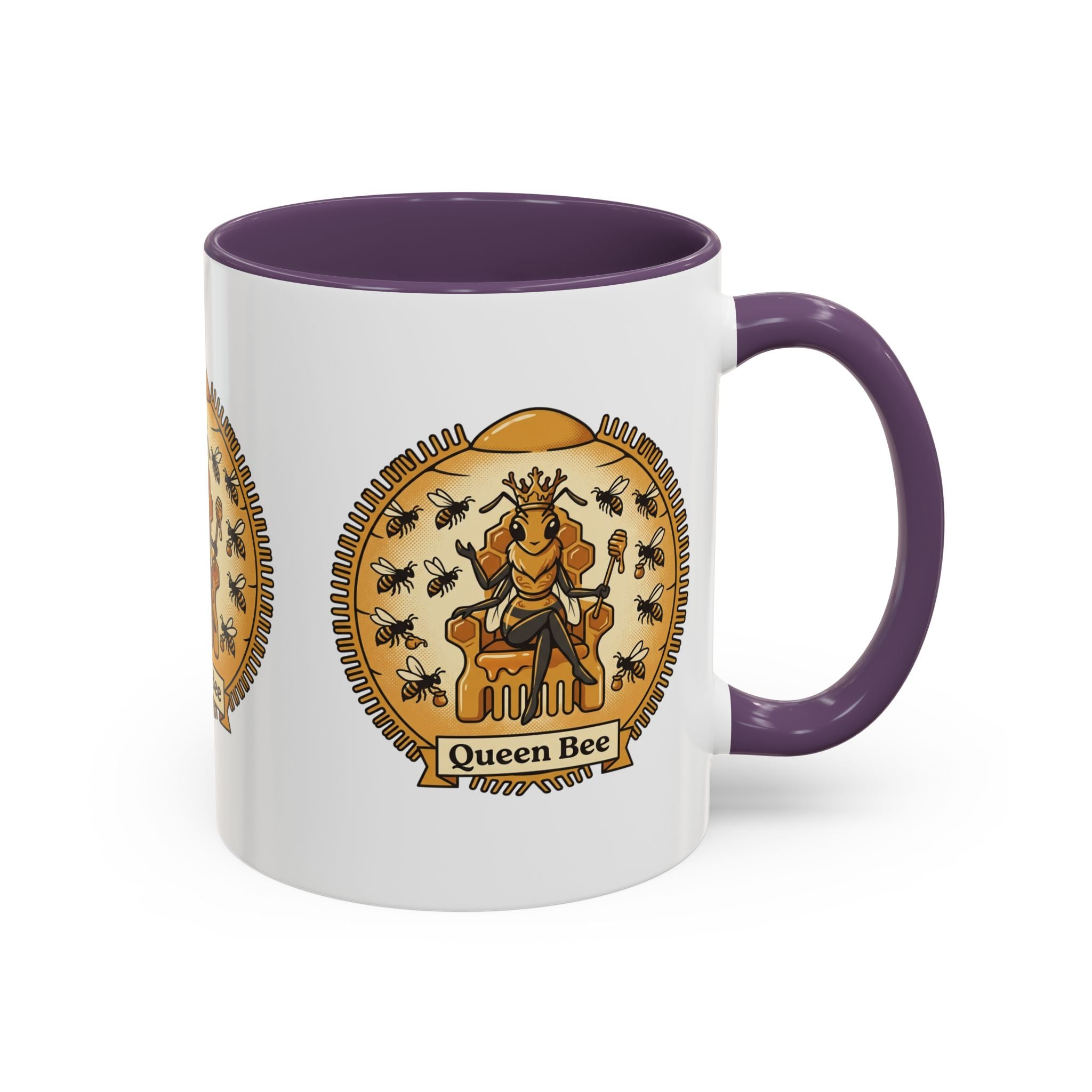 Queen Bee Coffee Mug — Accent Black-Handle Ceramic Mug (11/15 oz)