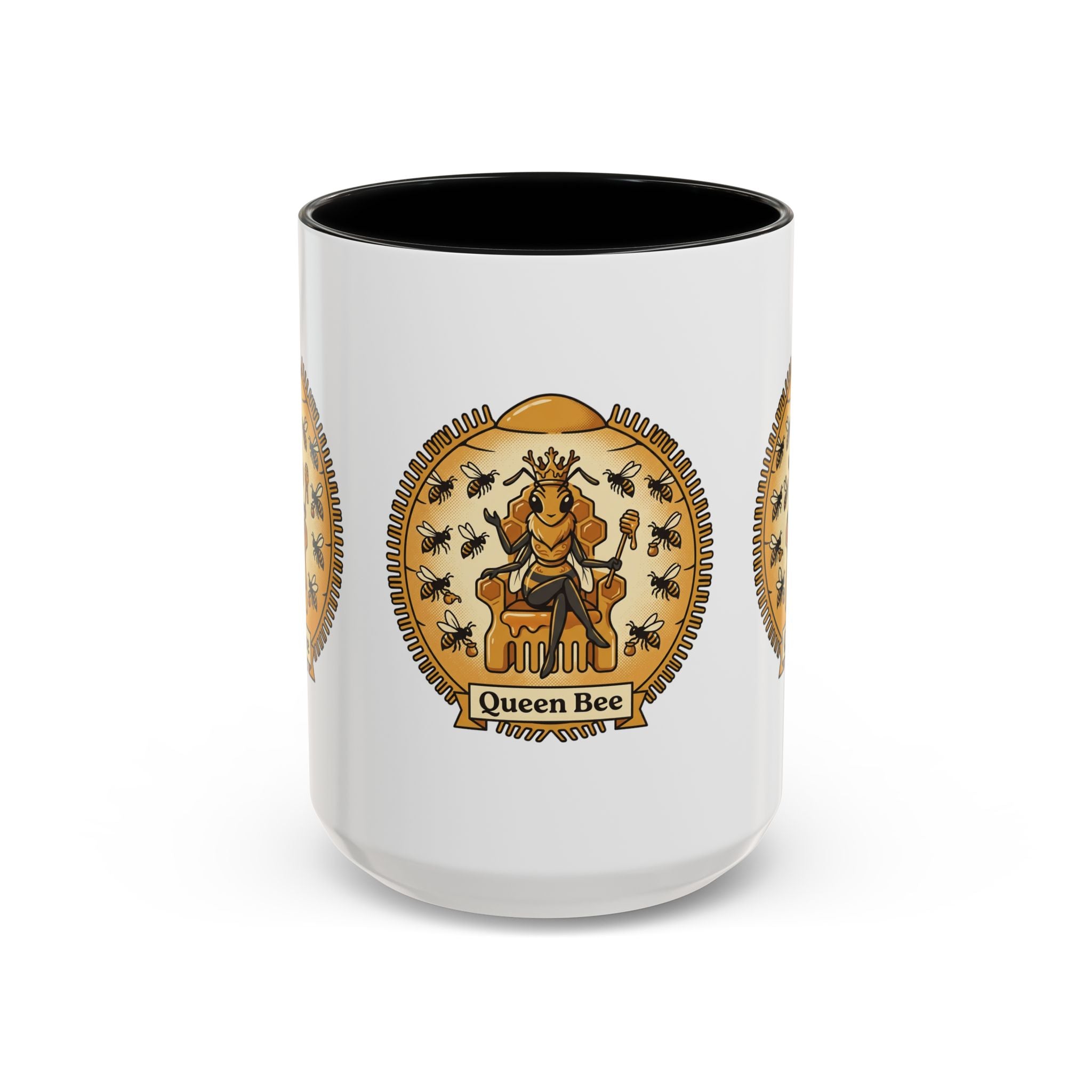 Queen Bee Coffee Mug — Accent Black-Handle Ceramic Mug (11/15 oz)