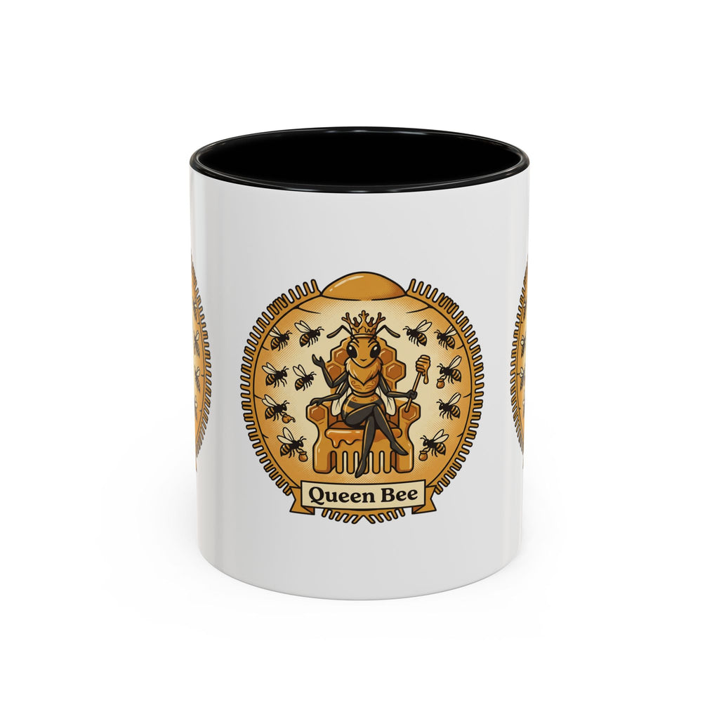 Queen Bee Coffee Mug — Accent Black-Handle Ceramic Mug (11/15 oz)