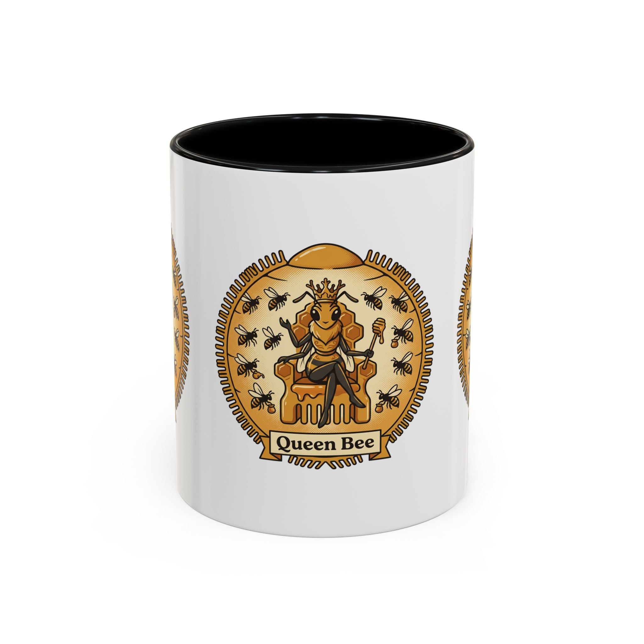 Queen Bee Coffee Mug — Accent Black-Handle Ceramic Mug (11/15 oz)
