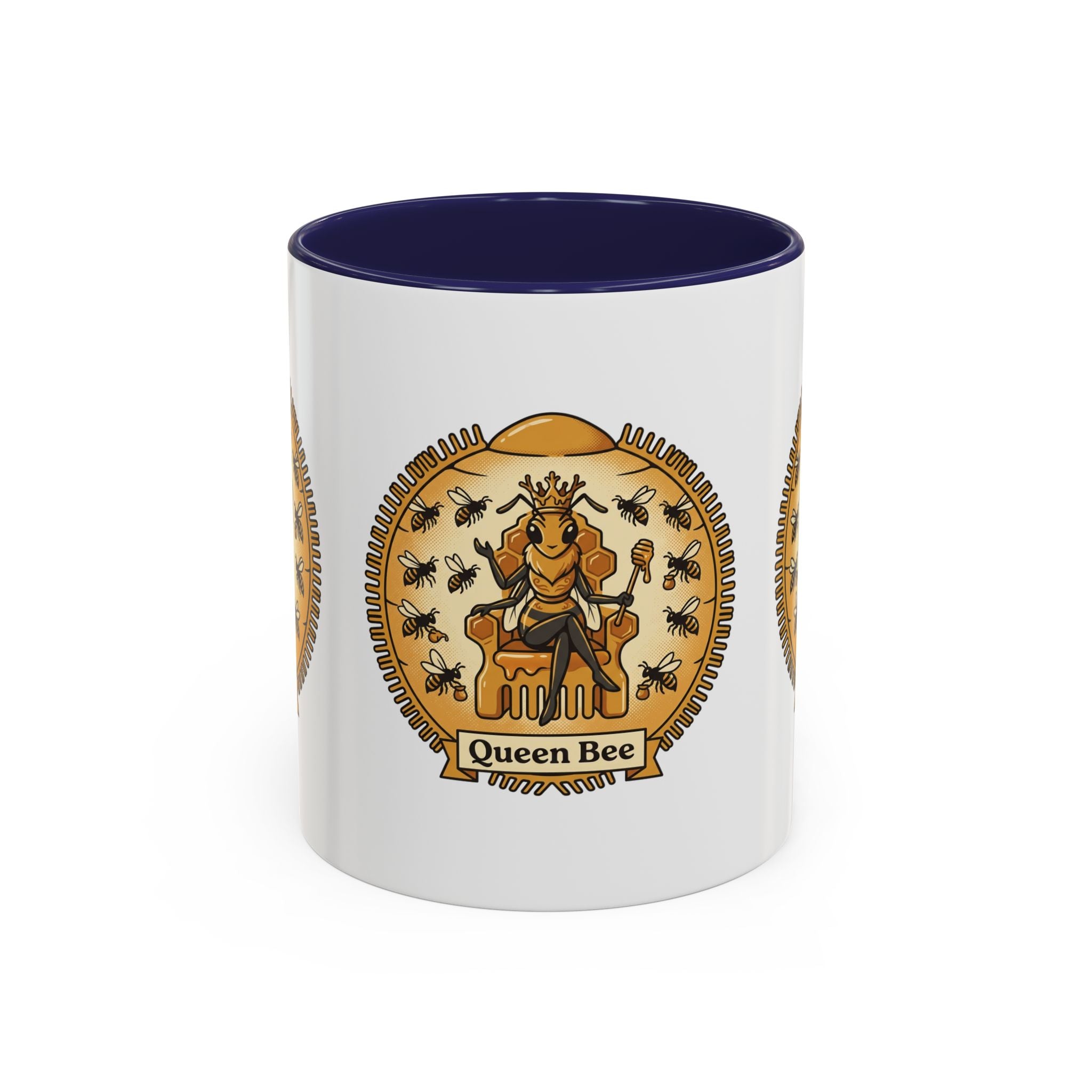 Queen Bee Coffee Mug — Accent Black-Handle Ceramic Mug (11/15 oz)
