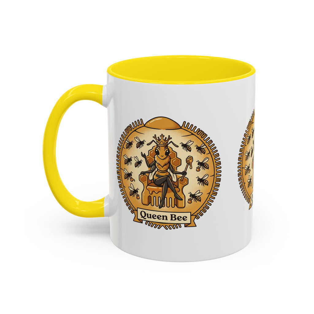 Queen Bee Coffee Mug — Accent Black-Handle Ceramic Mug (11/15 oz)