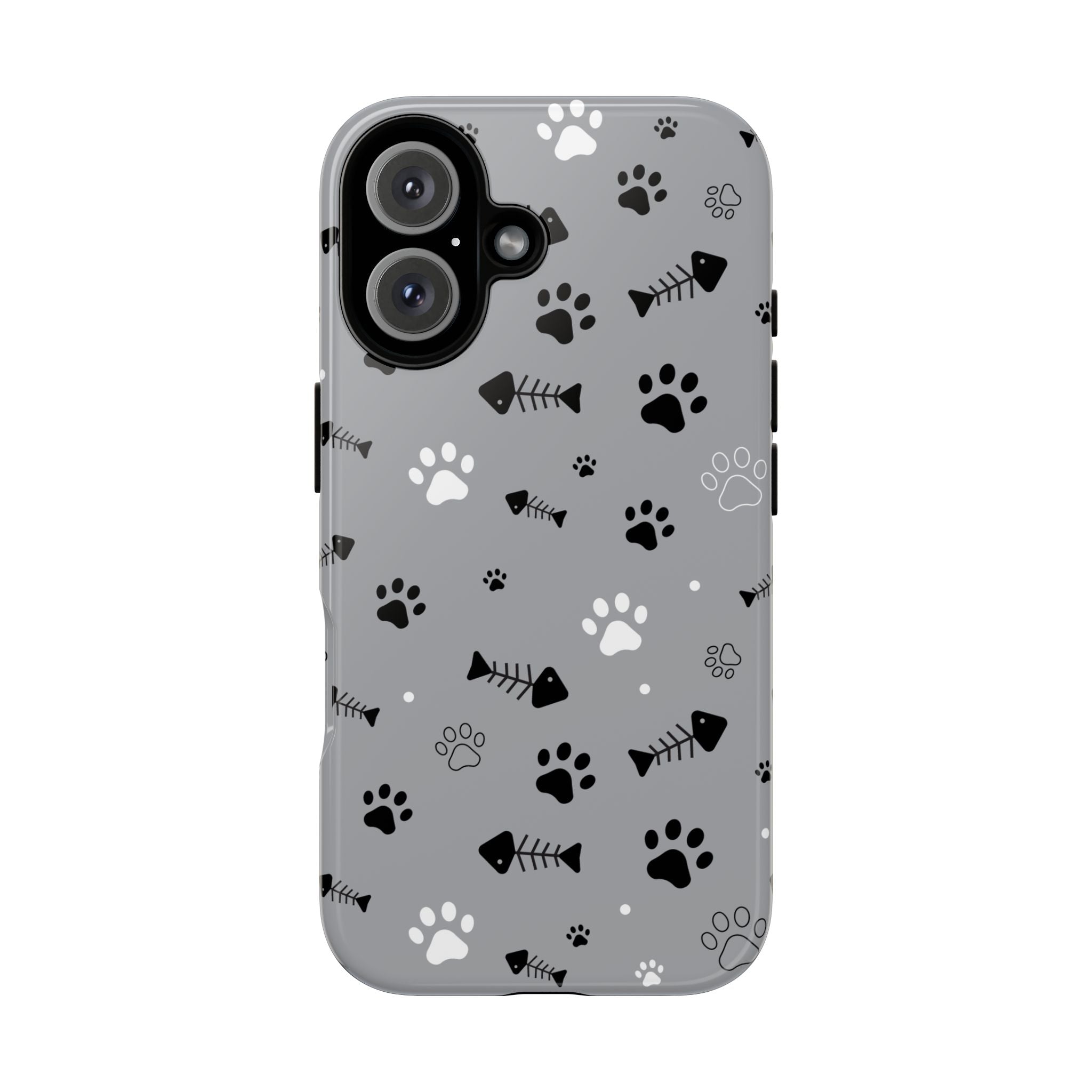 Paw Print Phone Case — Grey Cute Cat & Dog Paw Pattern Tough Case