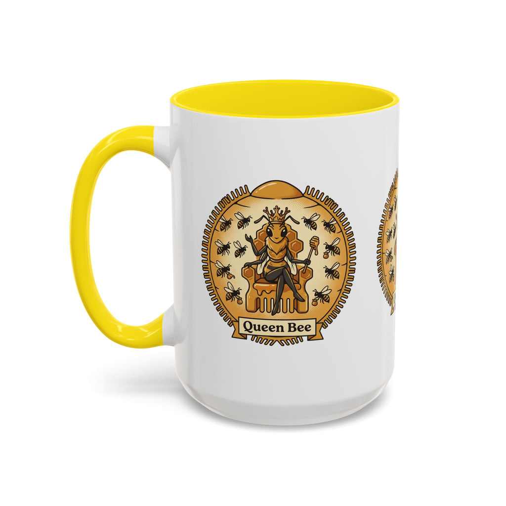Queen Bee Coffee Mug — Accent Black-Handle Ceramic Mug (11/15 oz)