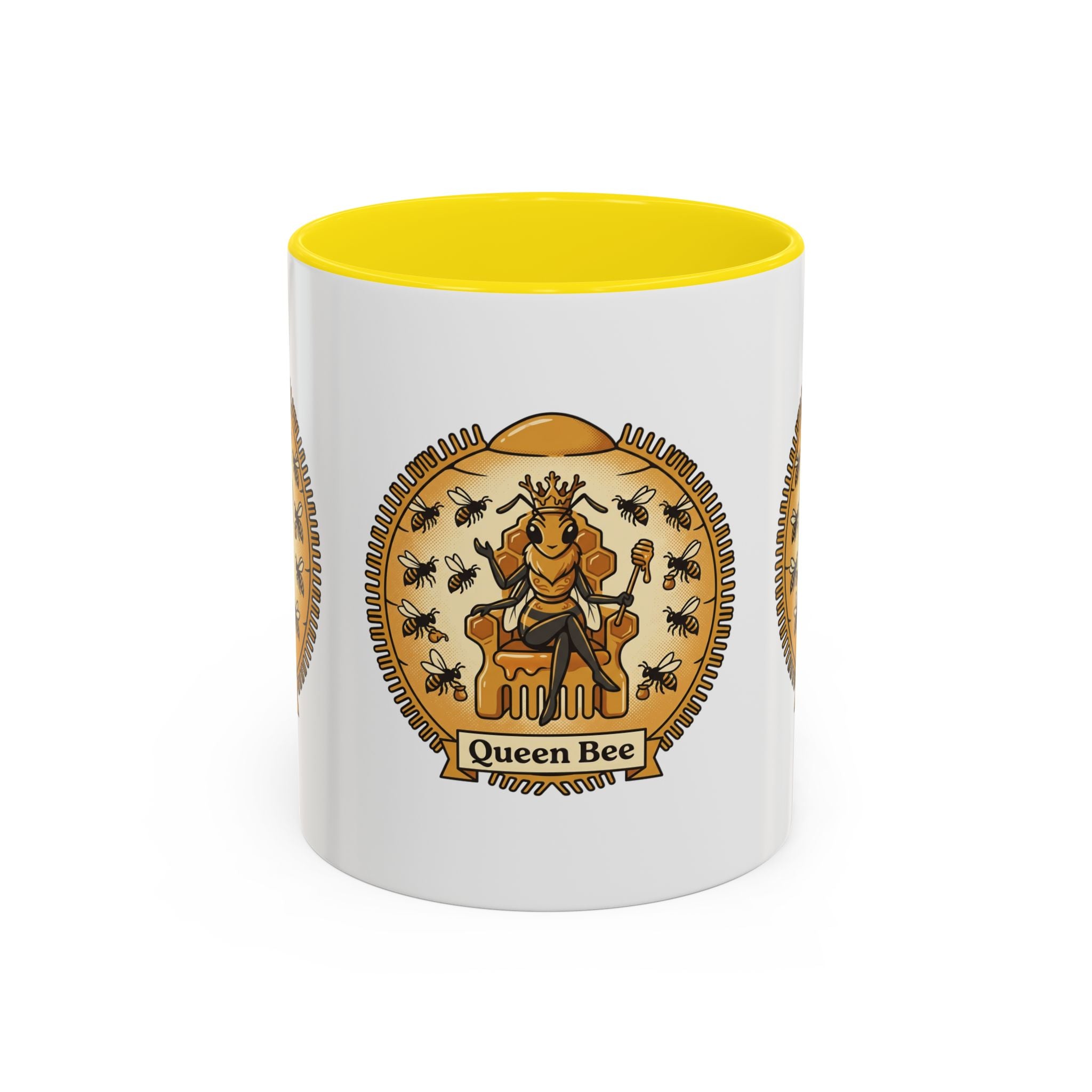 Queen Bee Coffee Mug — Accent Black-Handle Ceramic Mug (11/15 oz)