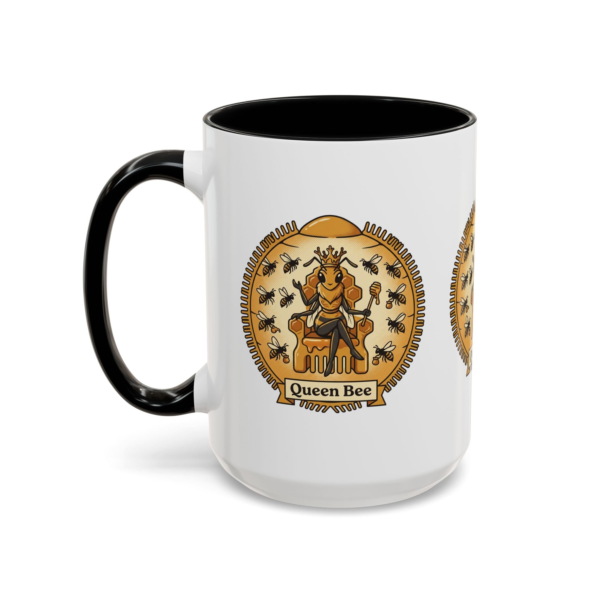 Queen Bee Coffee Mug — Accent Black-Handle Ceramic Mug (11/15 oz)
