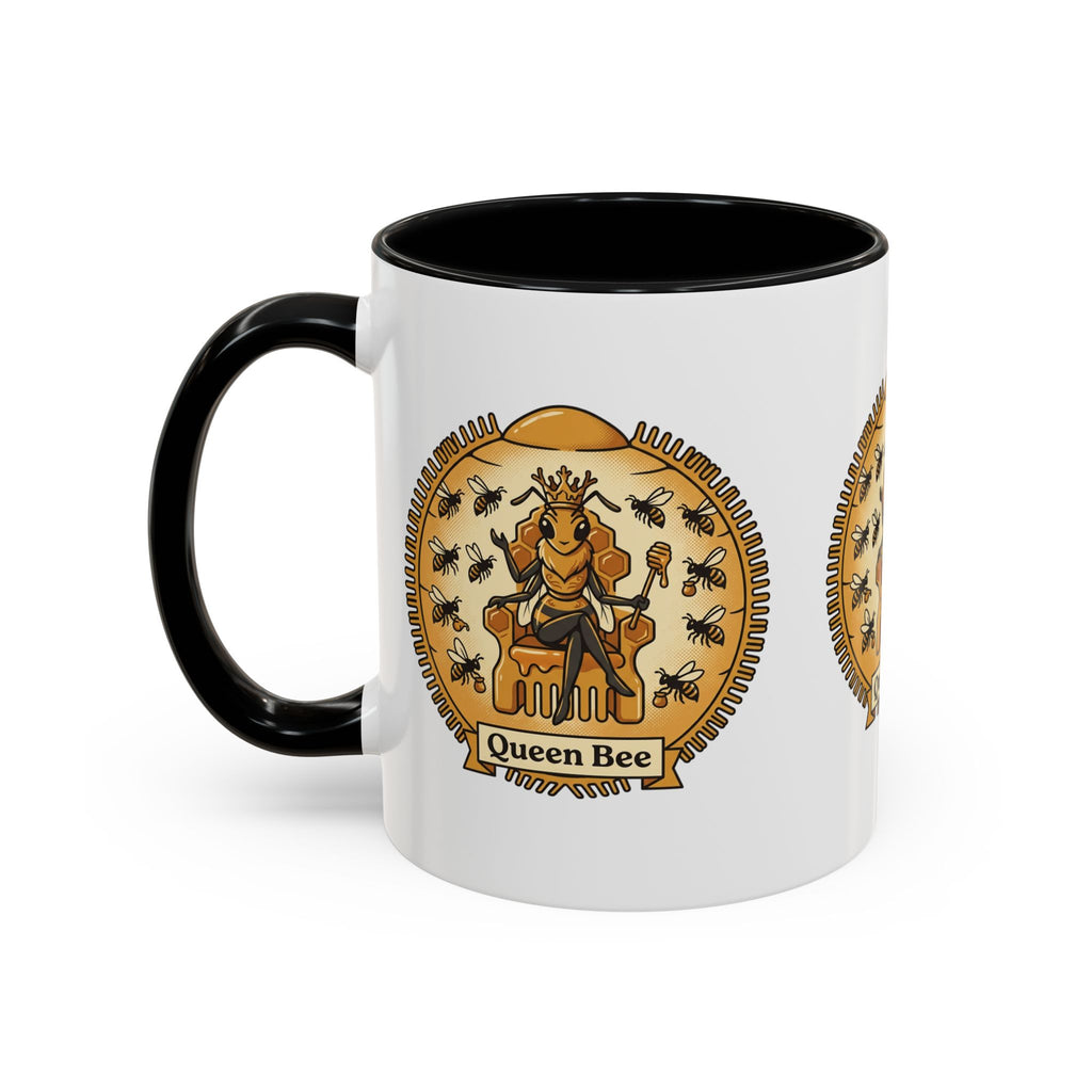 Queen Bee Coffee Mug — Accent Black-Handle Ceramic Mug (11/15 oz)