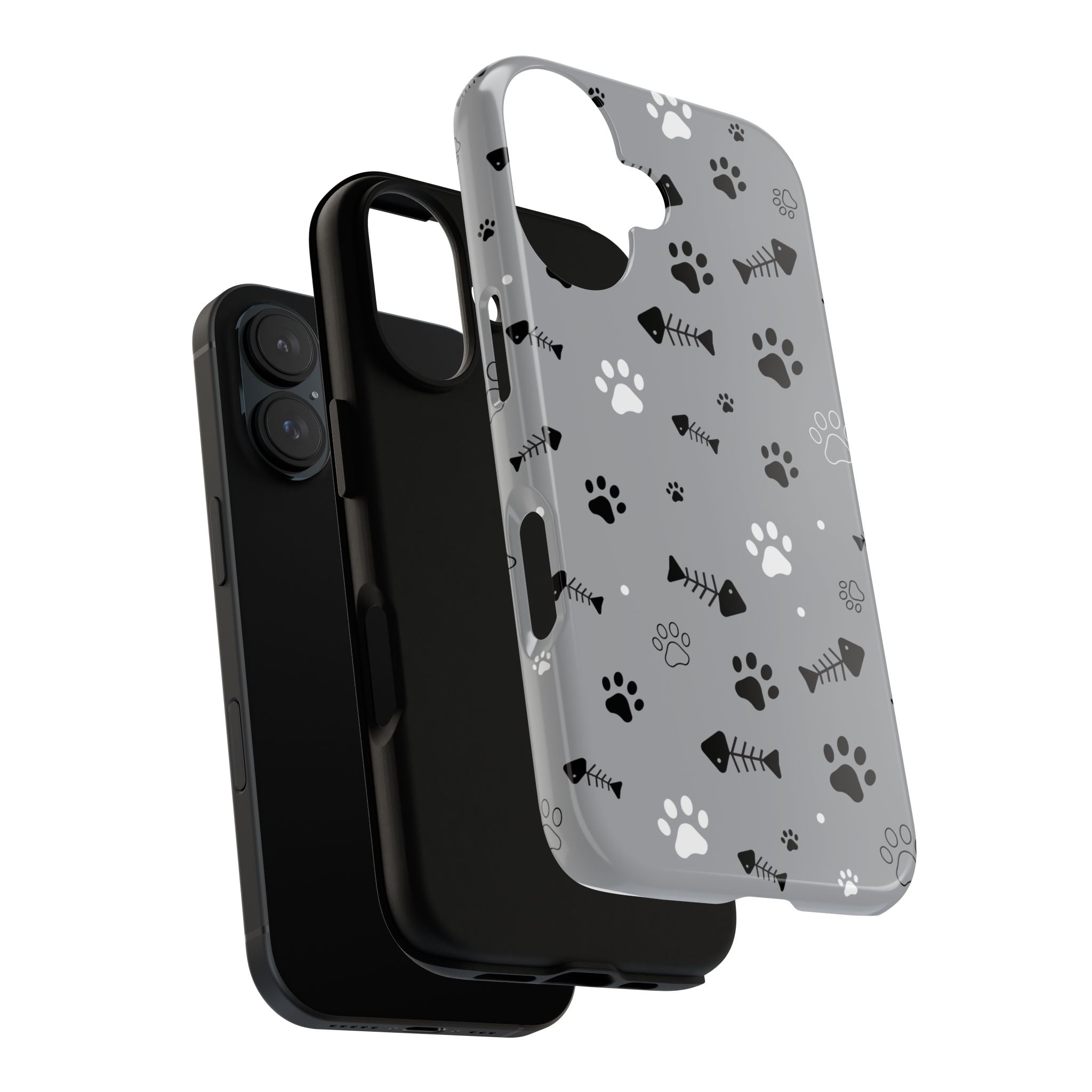 Paw Print Phone Case — Grey Cute Cat & Dog Paw Pattern Tough Case