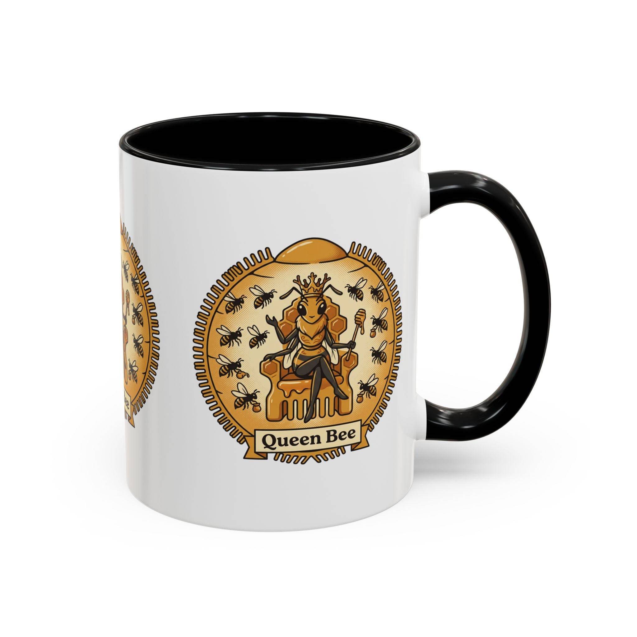 Queen Bee Coffee Mug — Accent Black-Handle Ceramic Mug (11/15 oz)