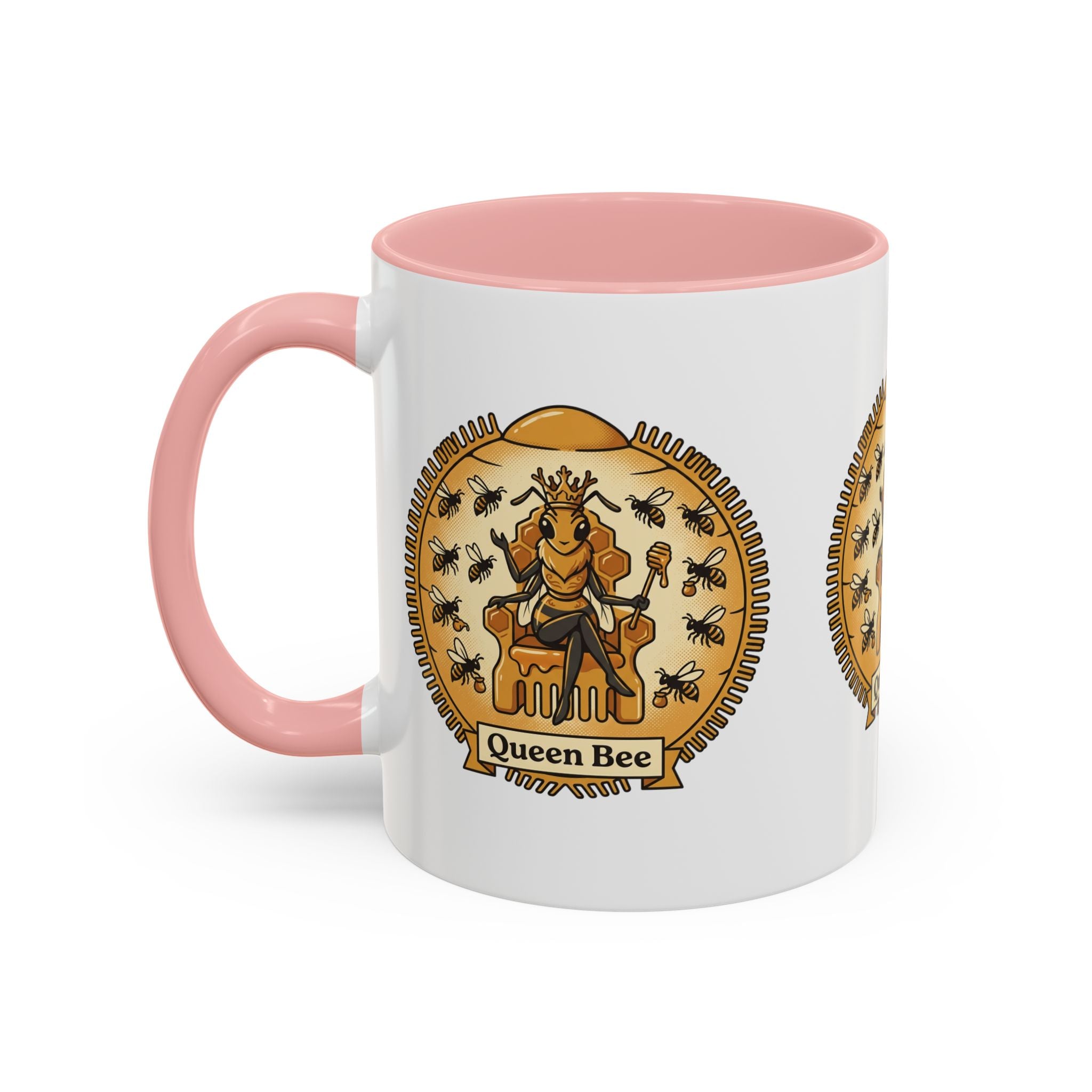 Queen Bee Coffee Mug — Accent Black-Handle Ceramic Mug (11/15 oz)