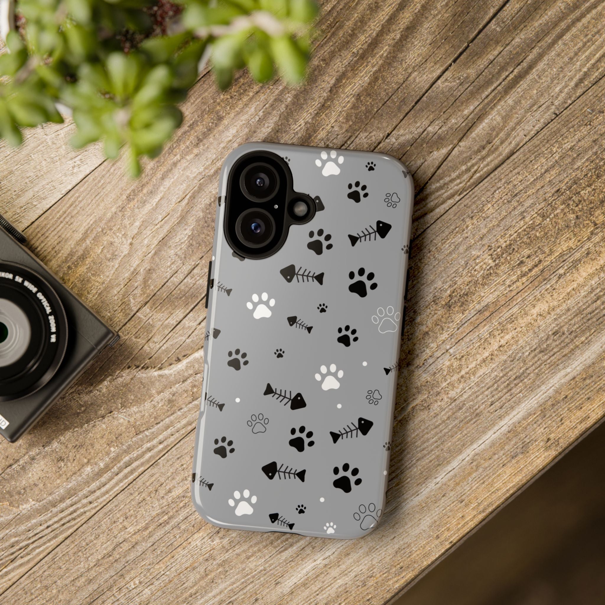 Paw Print Phone Case — Grey Cute Cat & Dog Paw Pattern Tough Case