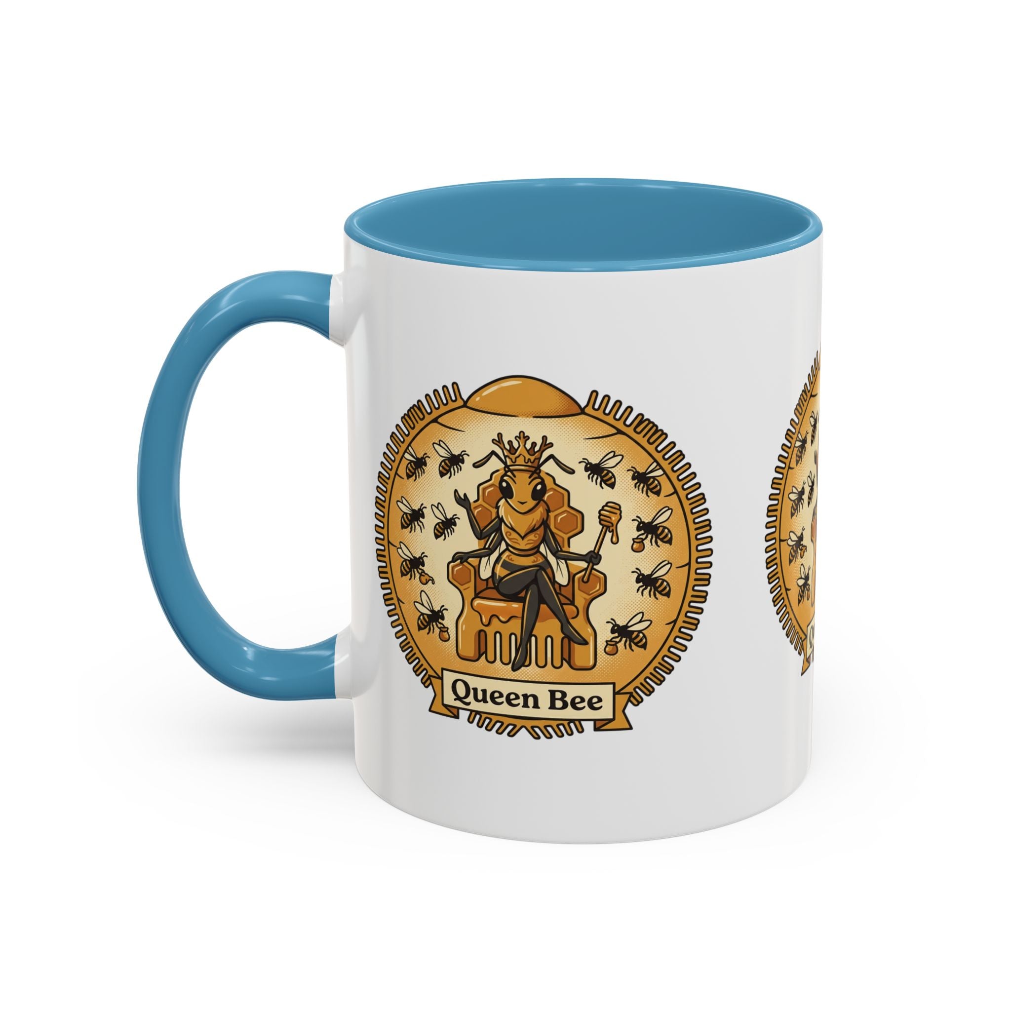 Queen Bee Coffee Mug — Accent Black-Handle Ceramic Mug (11/15 oz)