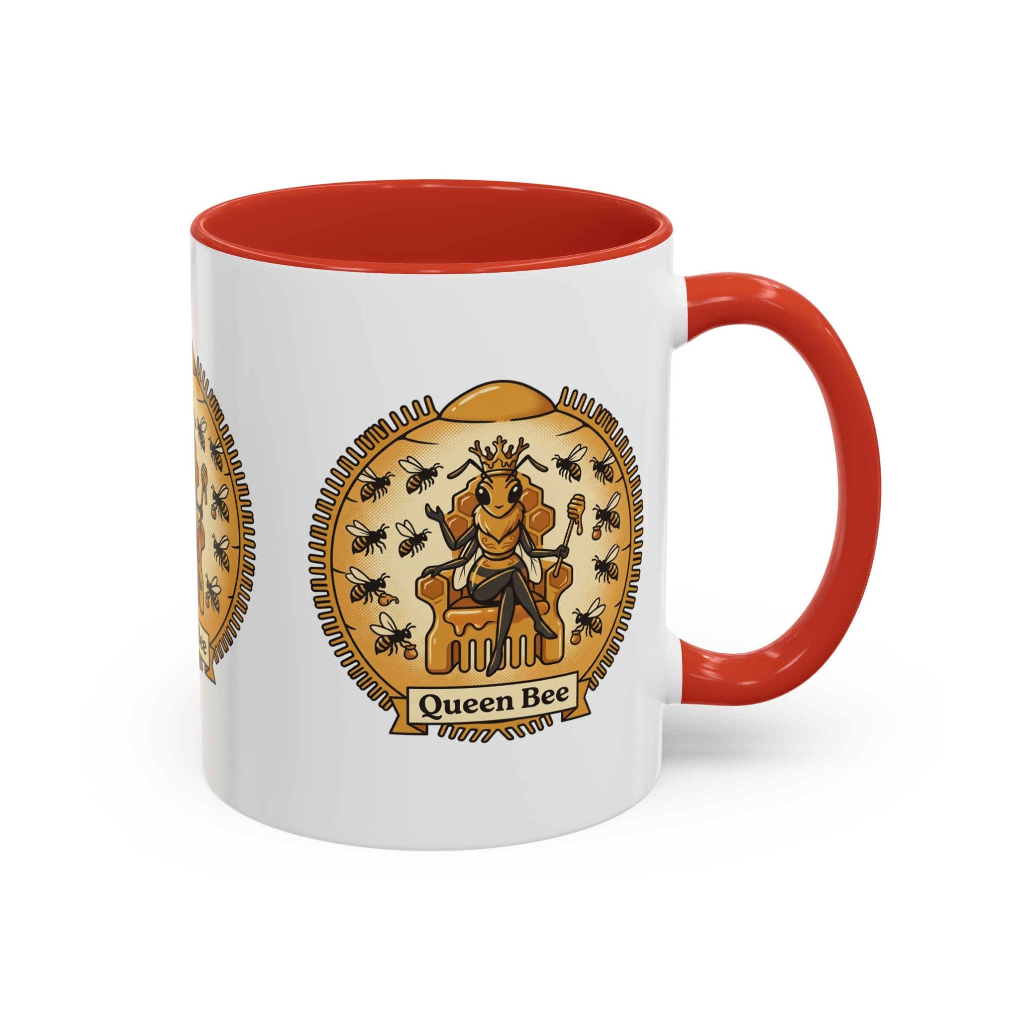 Queen Bee Coffee Mug — Accent Black-Handle Ceramic Mug (11/15 oz)