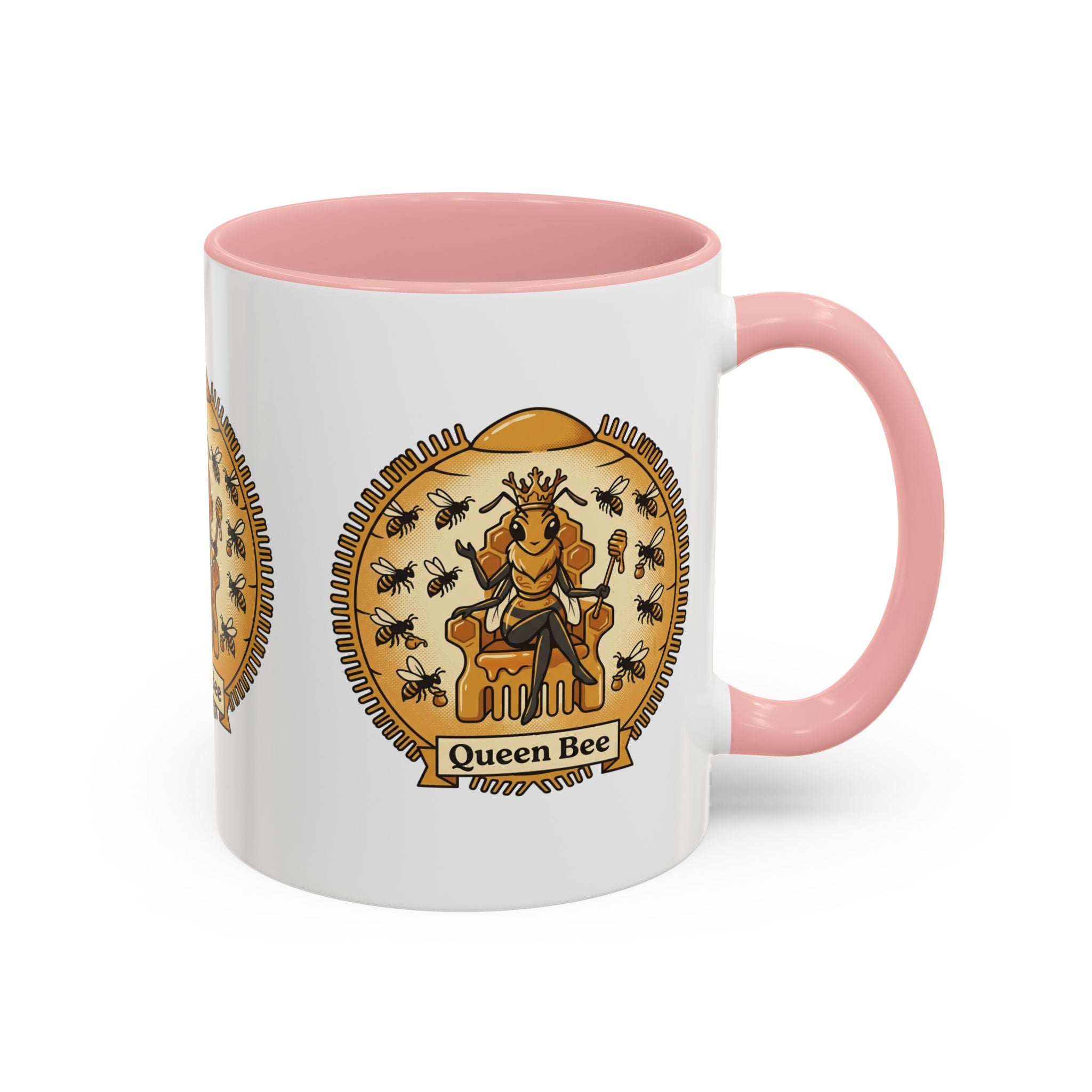 Queen Bee Coffee Mug — Accent Black-Handle Ceramic Mug (11/15 oz)