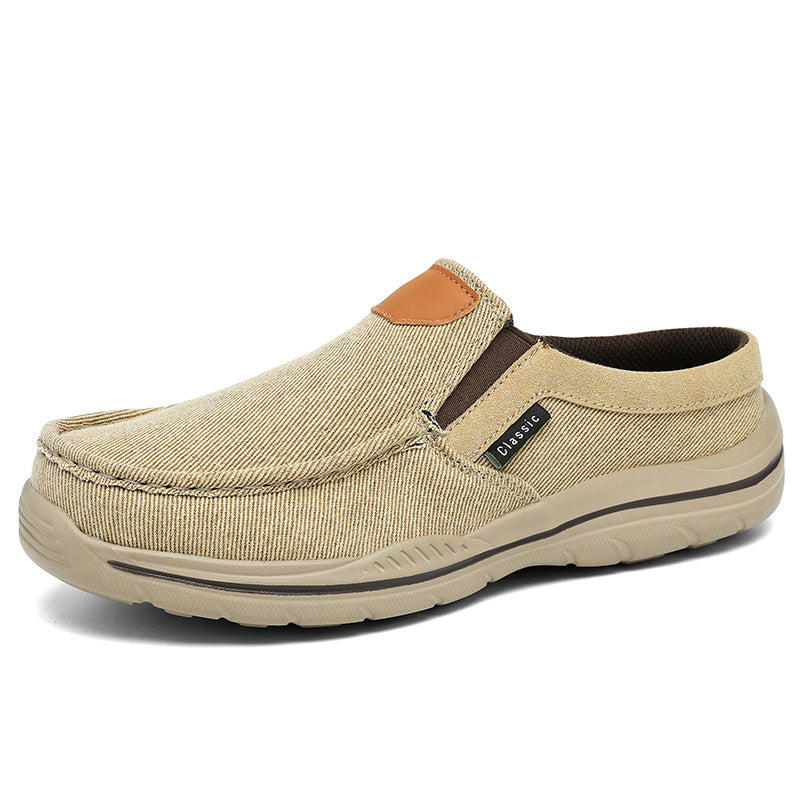 Men's Plus-Size Casual Canvas Slip-On Mules - Breathable Lightweight Outdoor Shoes