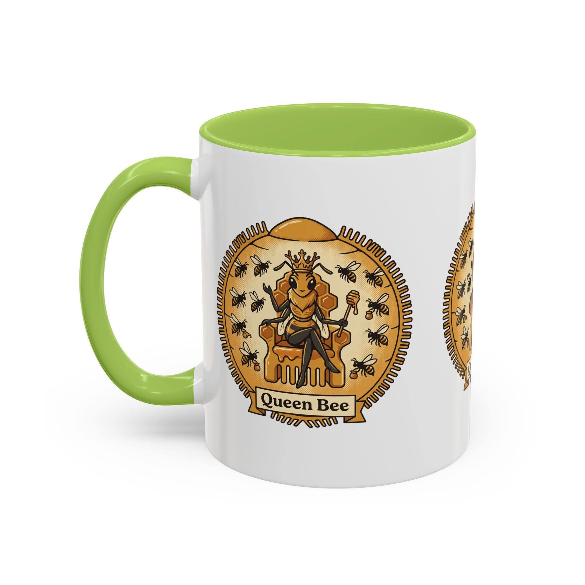 Queen Bee Coffee Mug — Accent Black-Handle Ceramic Mug (11/15 oz)
