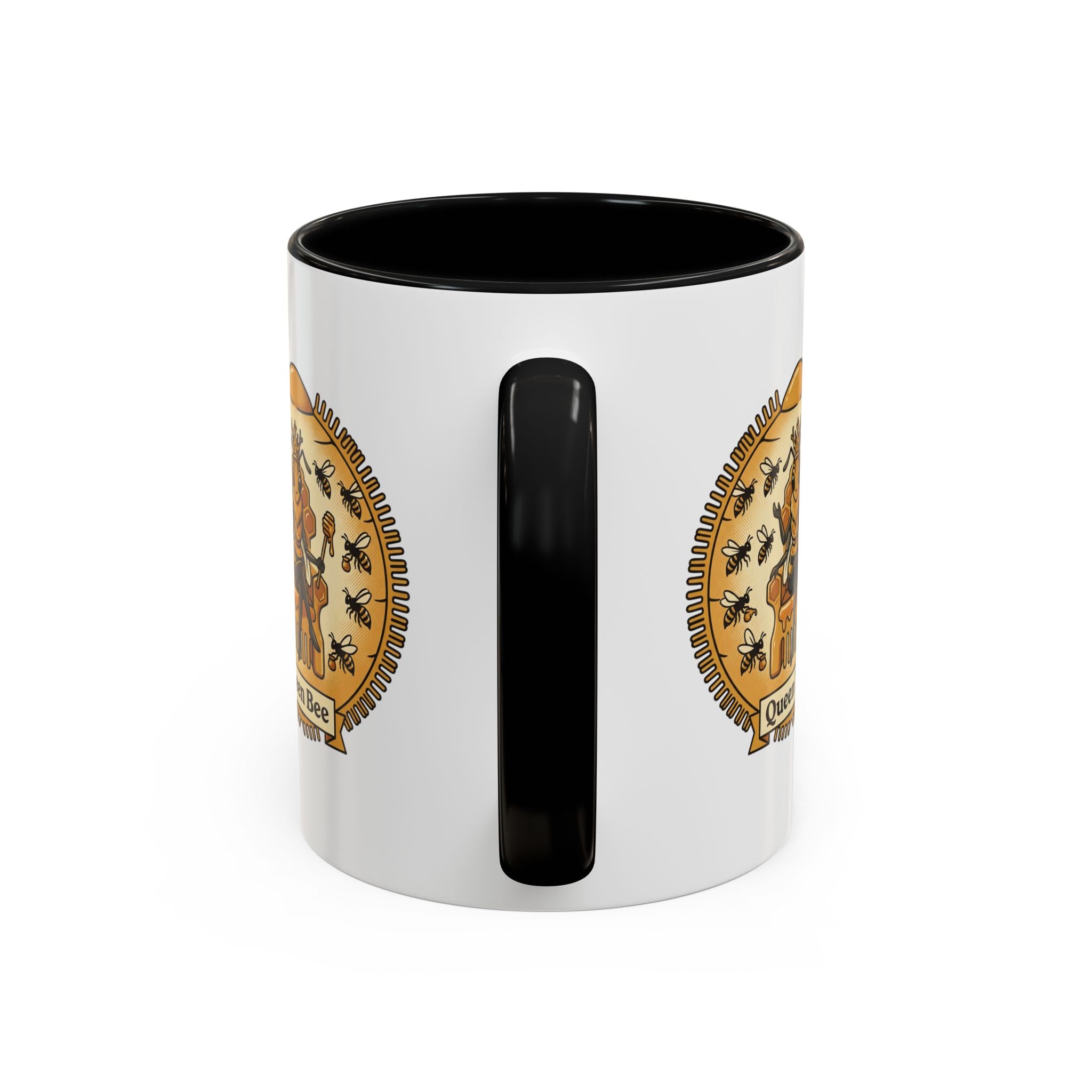 Queen Bee Coffee Mug — Accent Black-Handle Ceramic Mug (11/15 oz)