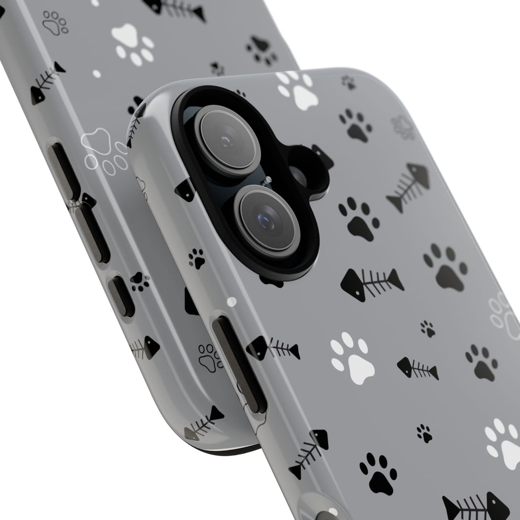 Paw Print Phone Case — Grey Cute Cat & Dog Paw Pattern Tough Case