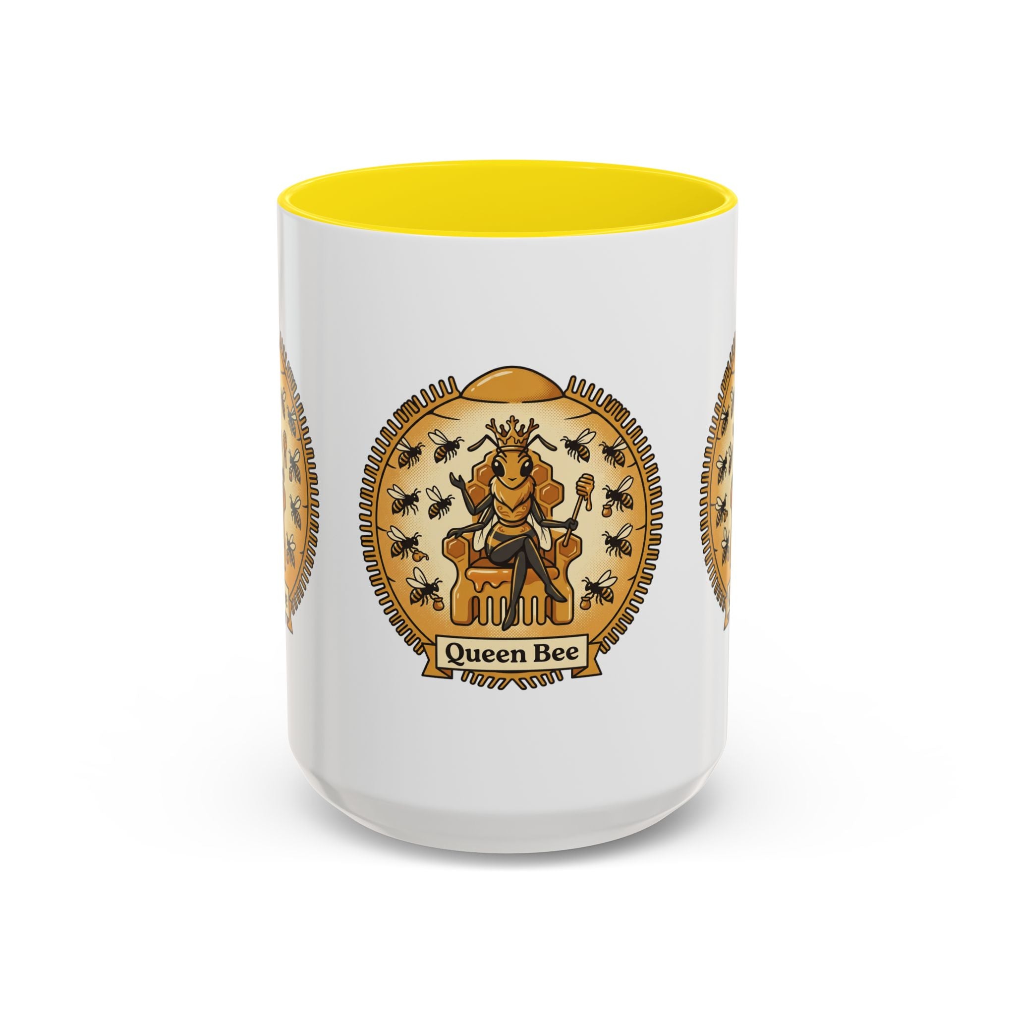 Queen Bee Coffee Mug — Accent Black-Handle Ceramic Mug (11/15 oz)
