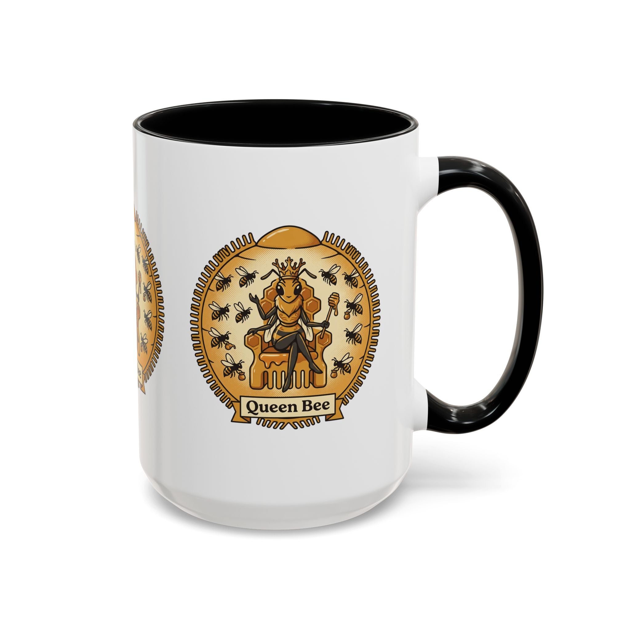 Queen Bee Coffee Mug — Accent Black-Handle Ceramic Mug (11/15 oz)