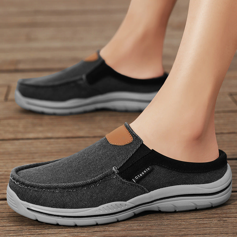 Men's Plus-Size Casual Canvas Slip-On Mules - Breathable Lightweight Outdoor Shoes