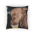 Woven Pillow — “My Best Friend Enjoying His Pup Cup” Dog Lover Decorative Pillow