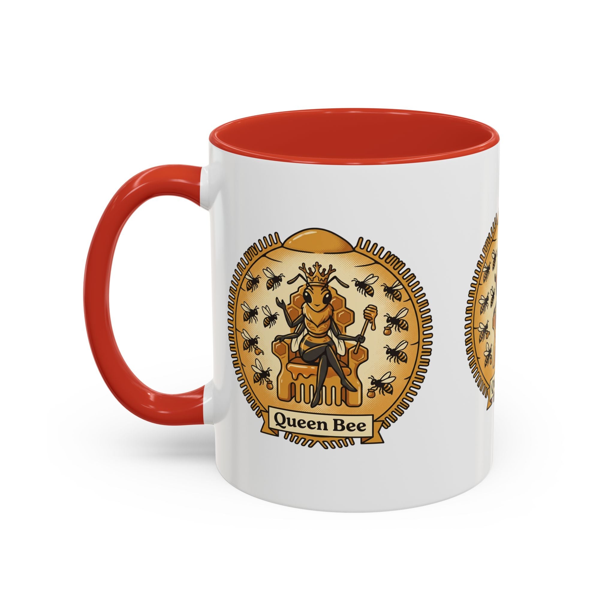 Queen Bee Coffee Mug — Accent Black-Handle Ceramic Mug (11/15 oz)