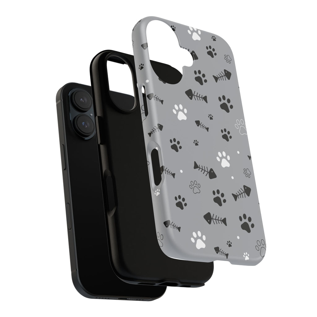 Paw Print Phone Case — Grey Cute Cat & Dog Paw Pattern Tough Case