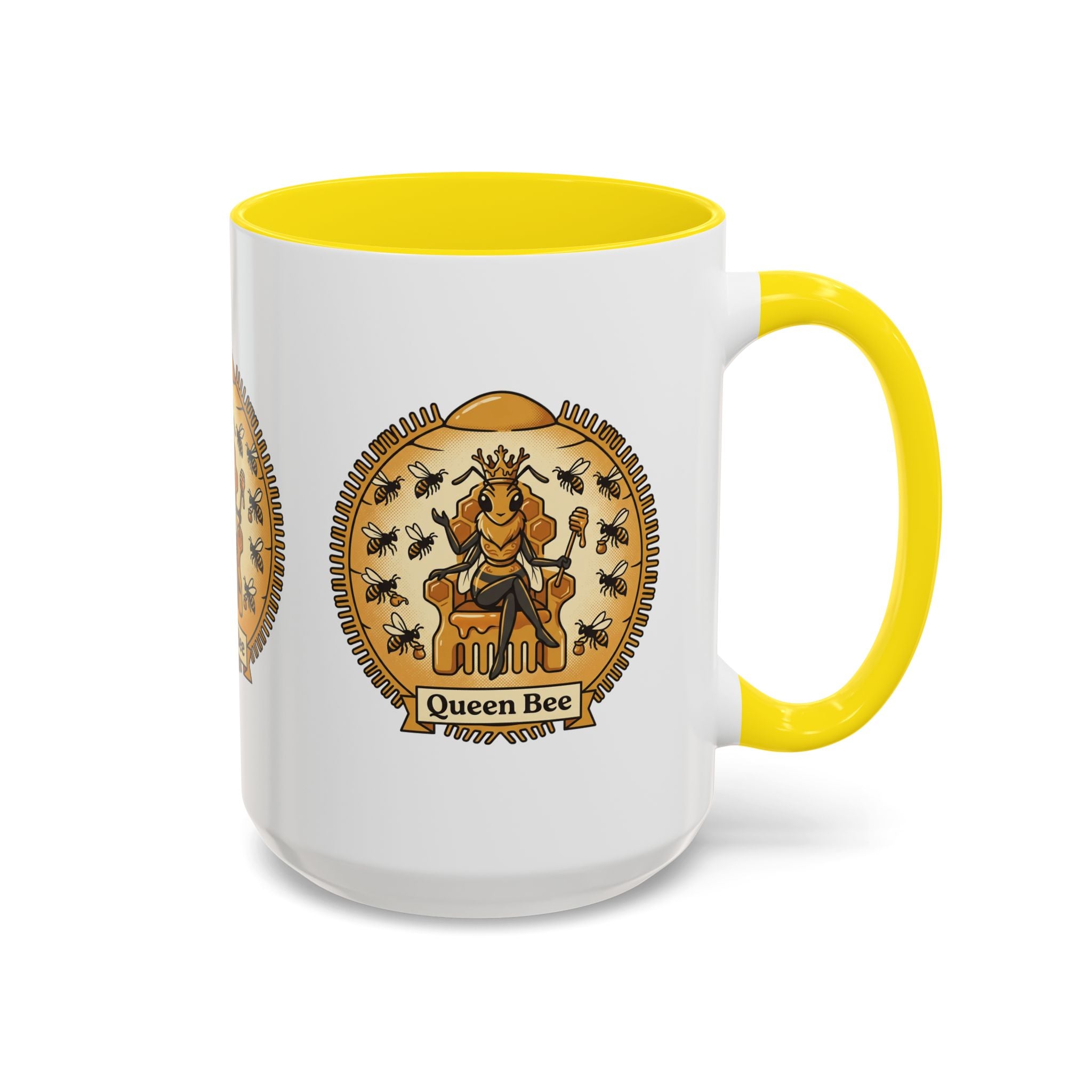 Queen Bee Coffee Mug — Accent Black-Handle Ceramic Mug (11/15 oz)