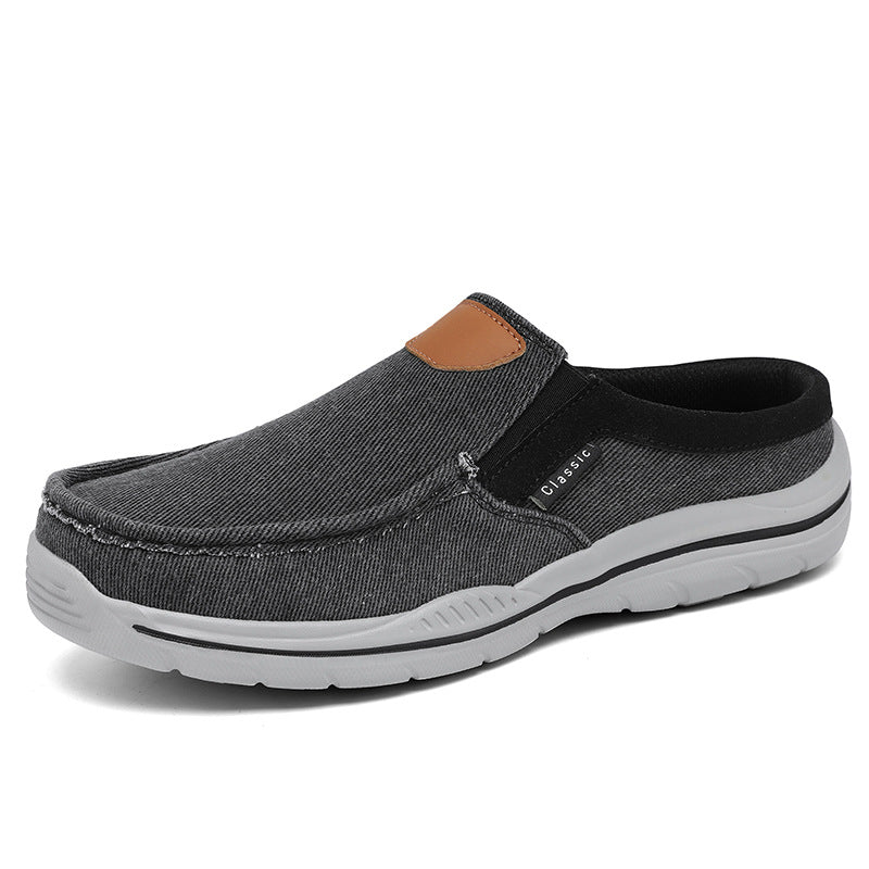 Men's Plus-Size Casual Canvas Slip-On Mules - Breathable Lightweight Outdoor Shoes