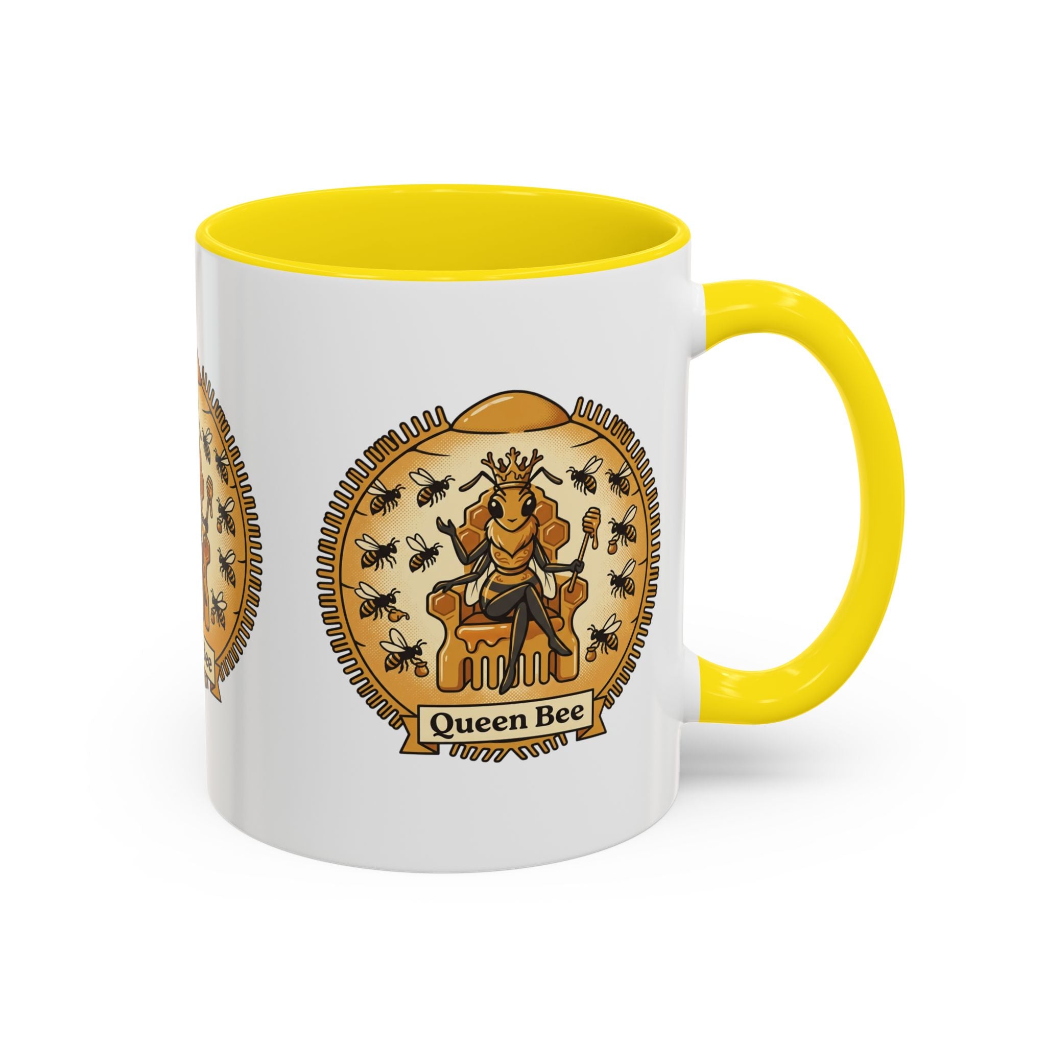 Queen Bee Coffee Mug — Accent Black-Handle Ceramic Mug (11/15 oz)