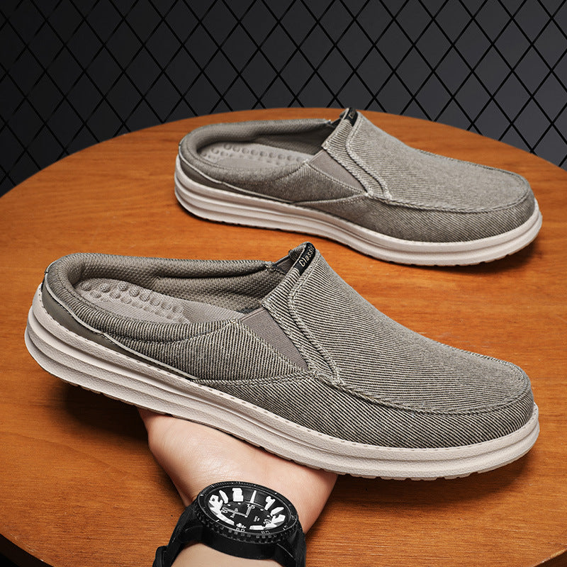 Men's Plus-Size Casual Canvas Slip-On Mules - Breathable Lightweight Outdoor Shoes