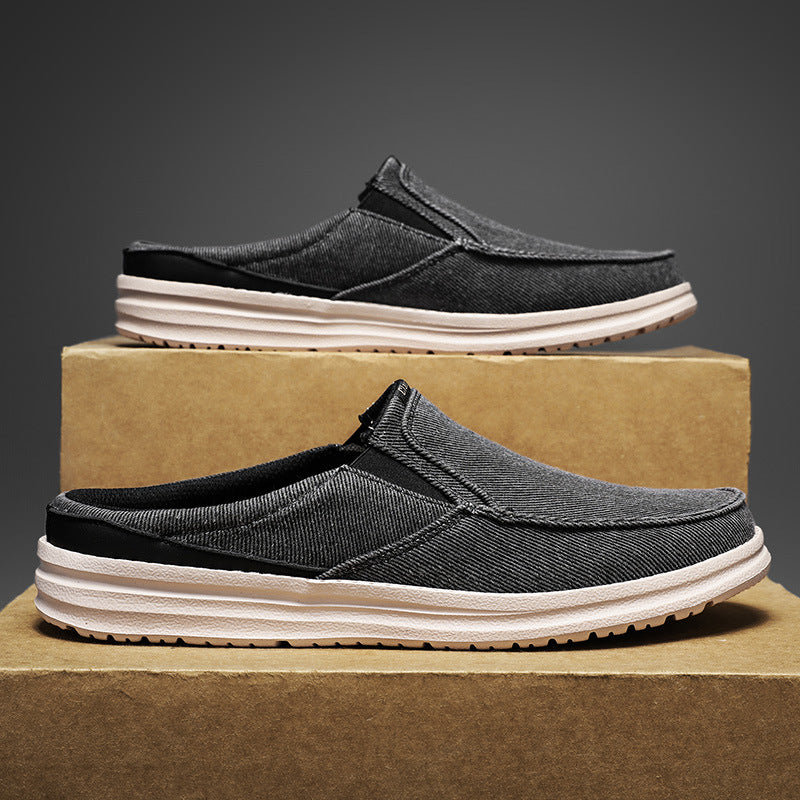 Men's Plus-Size Casual Canvas Slip-On Mules - Breathable Lightweight Outdoor Shoes